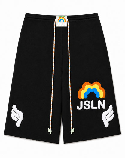 UNISEX OVERSIZE BLACK RAINBOW LONG SHORT